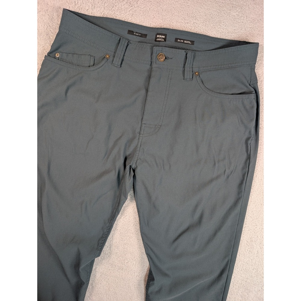 Prana Brion Slim Fit‎ Pants Mens 34x23 Gray Green Cropped Nylon Stretch Hiking